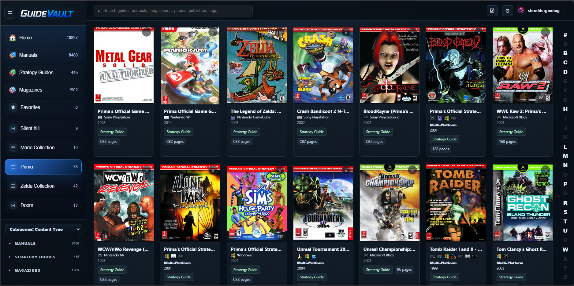 GuideVault Prima sidebar shortcut example