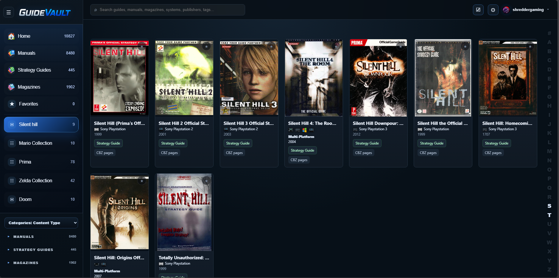 GuideVault Silent Hill sidebar shortcut example